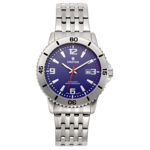 Croton Mens Stainless Steel Blue Rotating Bezel Watch