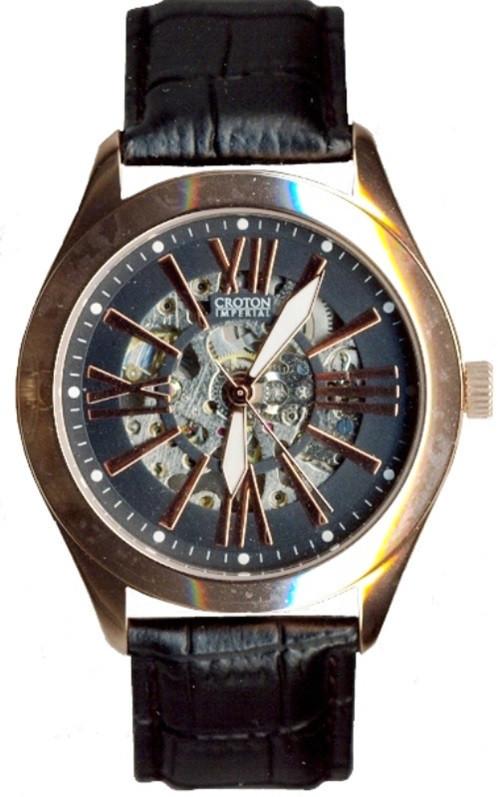 Croton Mens Stainless Steel Rosetone Skeleton Automatic Watch