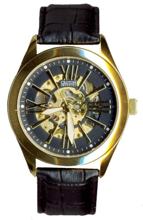 Croton Mens Stainless steel Goldtone Goldtone Skeleton Automatic Watch