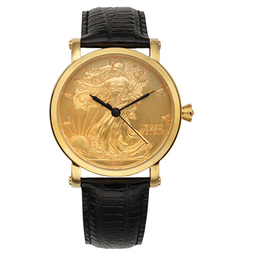 Croton Mens Stainless steel Goldtone Coin Replica Watch