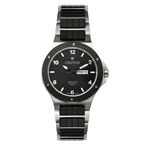 Croton Mens Ceramic & Stainless steel Black Day & Date Watch