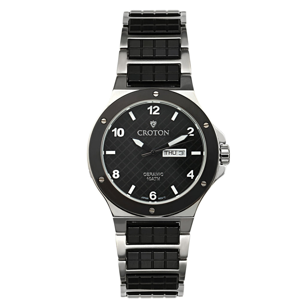 Croton Mens Ceramic & Stainless steel Black Day & Date Watch