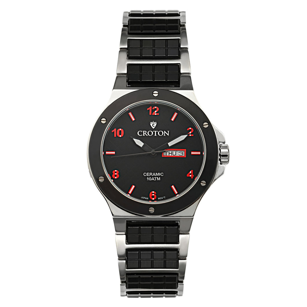 Croton Mens Ceramic & Stainless steel Black Day & Date Watch