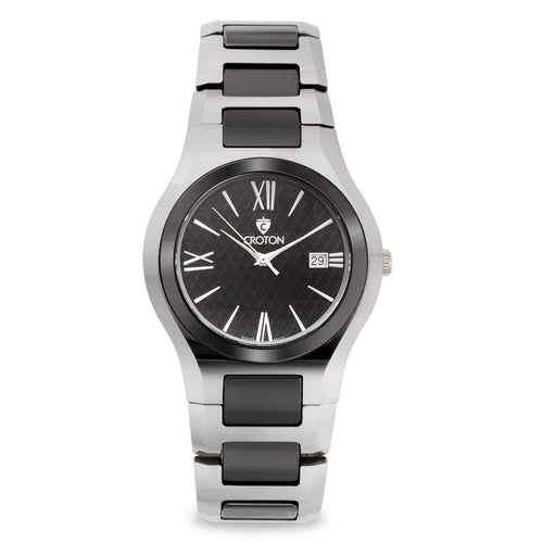 Croton Mens Ceramic Silvertone Date Watch