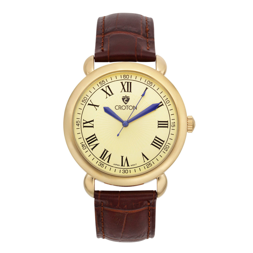 Croton Mens Stainless steel Goldtone Leather Strap Watch