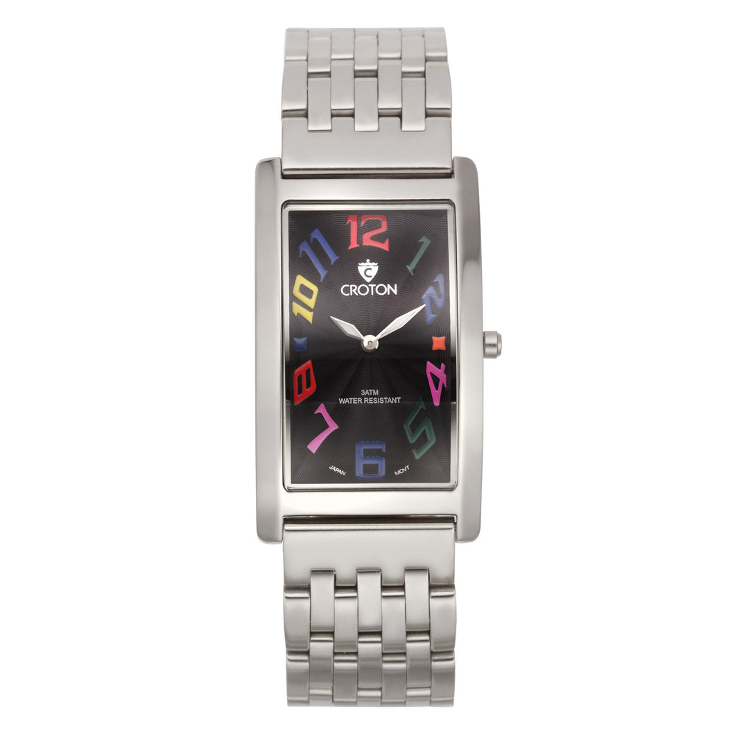 Croton Mens Stainless steel Silvertone Rectangular Watch