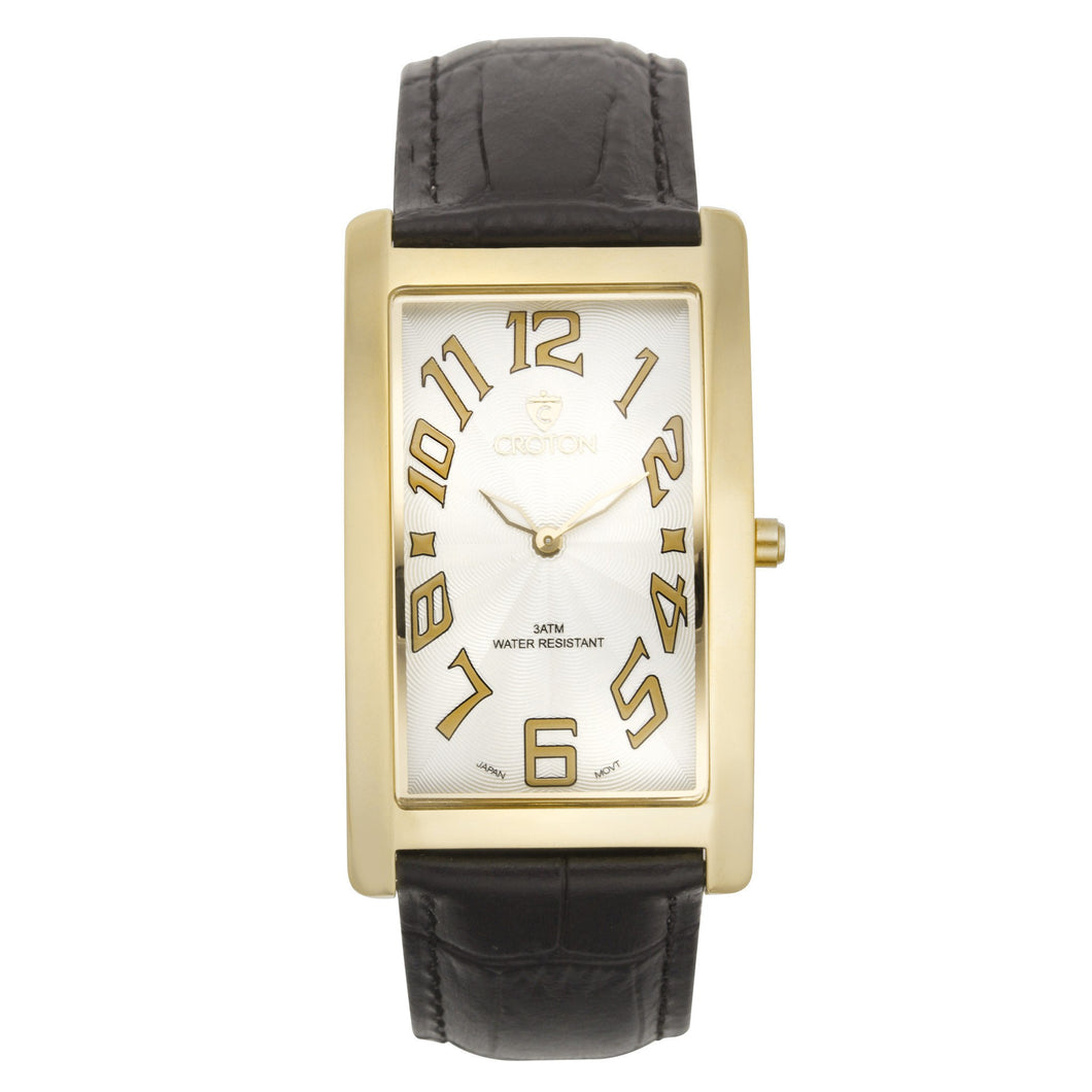 Croton Mens Stainless steel Goldtone Rectangular Watch