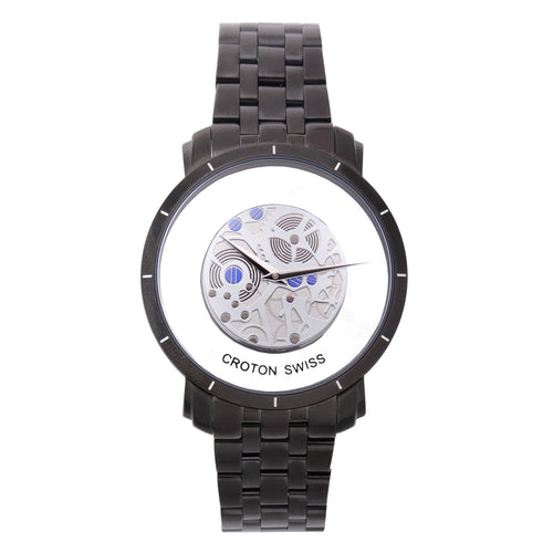 Croton Mens Stainless steel Black See Thru Dial Watch