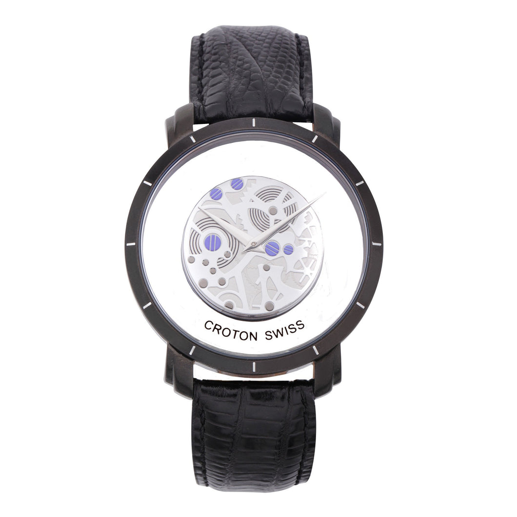 Croton Mens Stainless steel Black See Thru Dial Watch