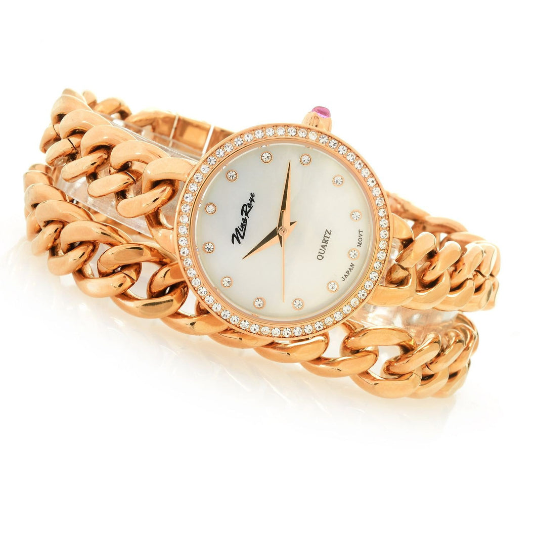 Nina Raye Women's Juliana Quartz Mother-of-Pearl Crystal Accented Bracelet Watch