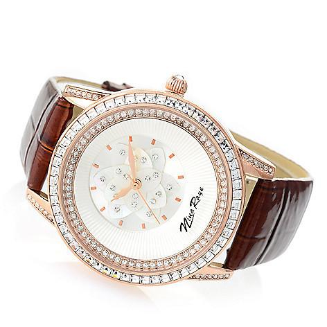 Nina Raye Women's Scarlet Quartz Mother-of-Pearl Crystal Accented Strap Watch