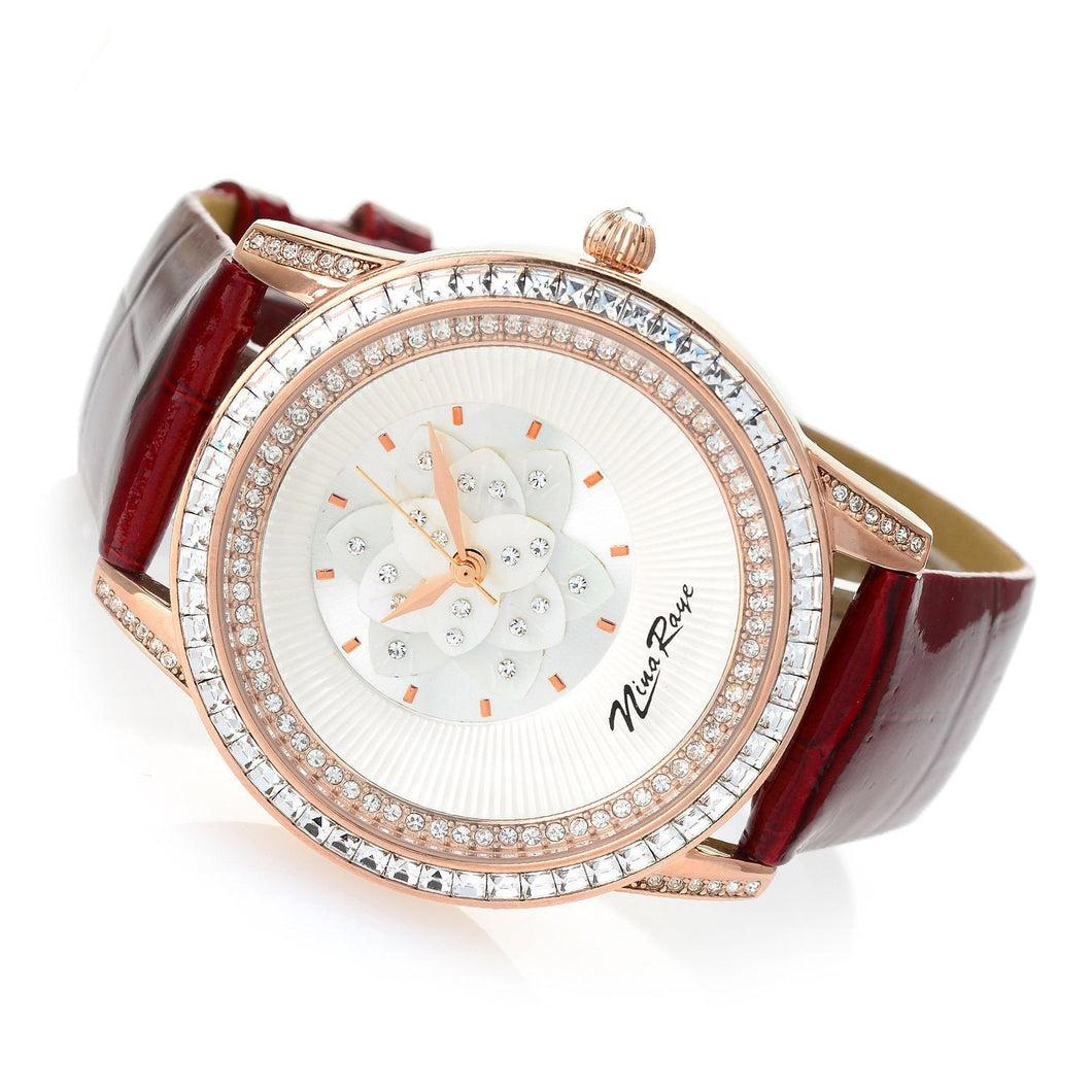 Nina Raye Women's Scarlet Quartz Mother-of-Pearl Crystal Accented Strap Watch