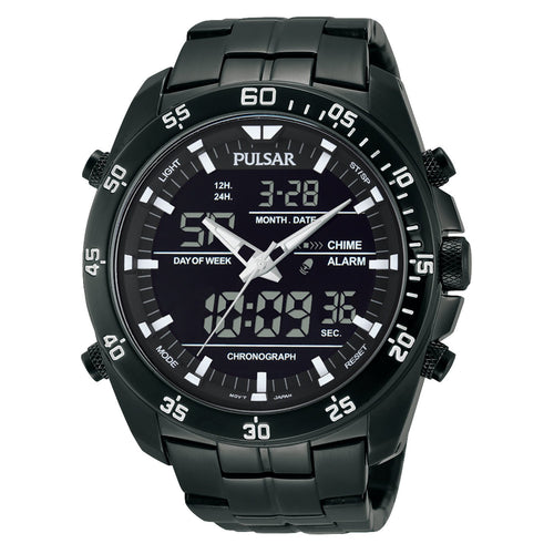 Pulsar Men's Digital & Analog Black Ion Finish Stainless Steel Chronograph Watch