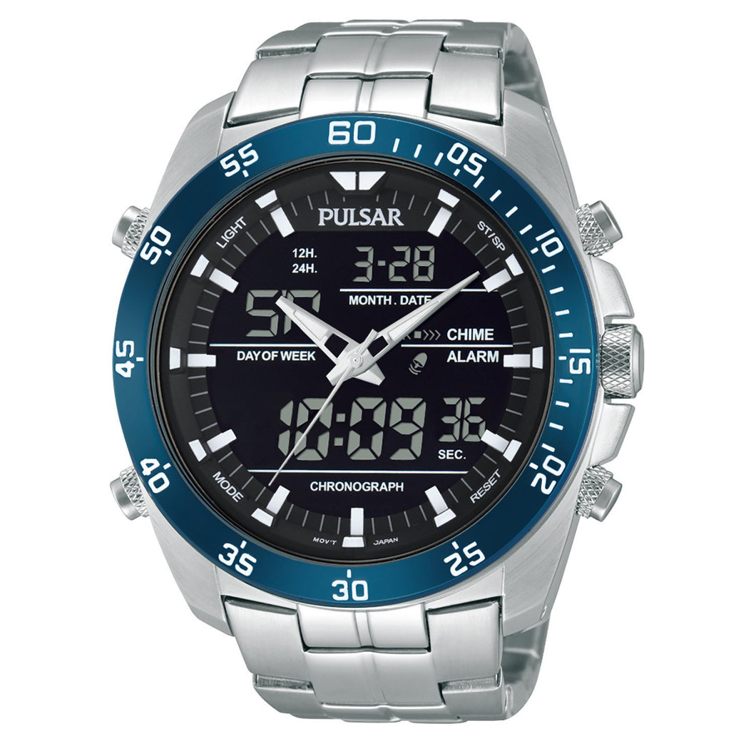 Pulsar Men's Digital & Analog Silver Tone Stainless Steel Chronograph Watch