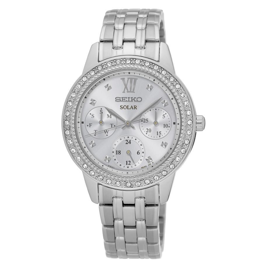 Seiko Womens Recraft Solar Silver Tone with Swarovski Crystals