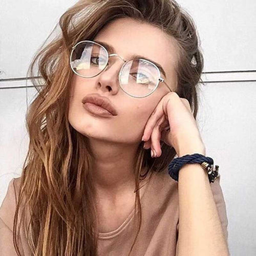 Retro Glasses Women Clear Lens Eyewear Brand Designer Vintage Transparent Eyeglasses Elegant Ladies Metal Frame Round Glasses