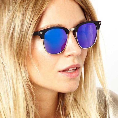 Women Sunglasses Retro Sun glasses Square Reflective Coating Lens Glasses Men Fashion Rivet Eyewear Female Vintage Shades UV400