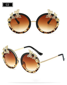 RTBOFY Round Women Sunglasses Butterfly embellished Frame Glasses UV400