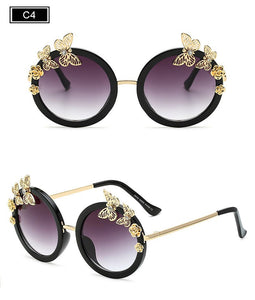 RTBOFY Round Women Sunglasses Butterfly embellished Frame Glasses UV400