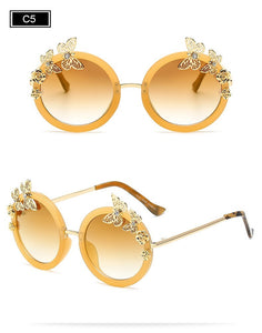 RTBOFY Round Women Sunglasses Butterfly embellished Frame Glasses UV400