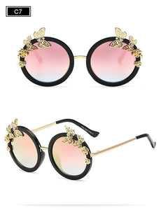 RTBOFY Round Women Sunglasses Butterfly embellished Frame Glasses UV400