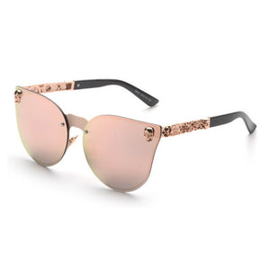 RTBOFY Rimless Cat Eye Women Sunglasses Skull Frame Metal Temple UV400 Flower Leg Oculos Mirror Glasses